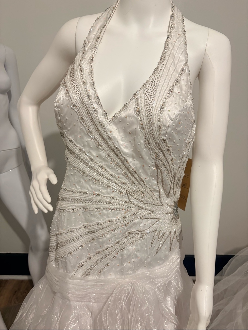 Beaded White Halter Evening Dress